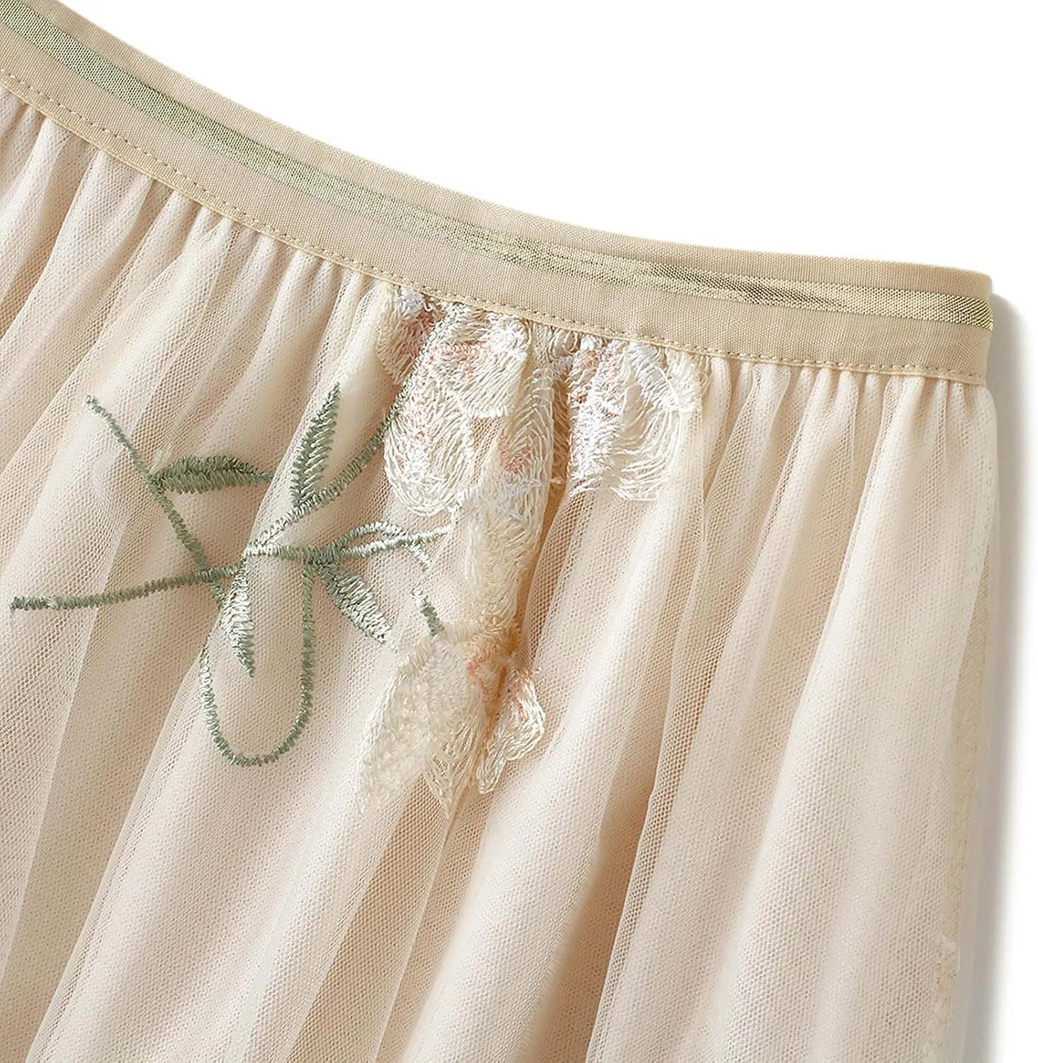 Women's Midi Length Skirt Layered Tulle A Line Skirts Embroidery/Floral Print