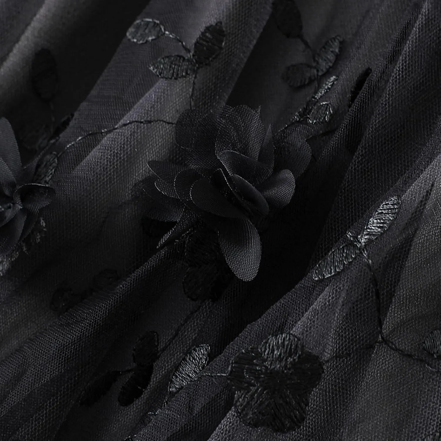 Women's Midi Length Skirt Layered Tulle A Line Skirts Embroidery/Floral Print