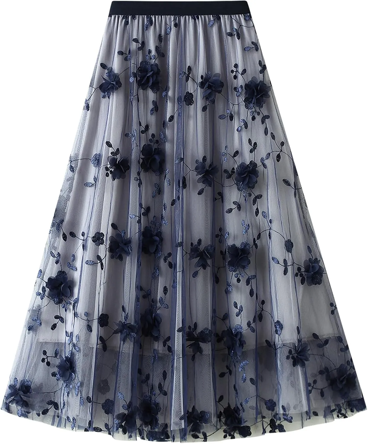 Women's Midi Length Skirt Layered Tulle A Line Skirts Embroidery/Floral Print