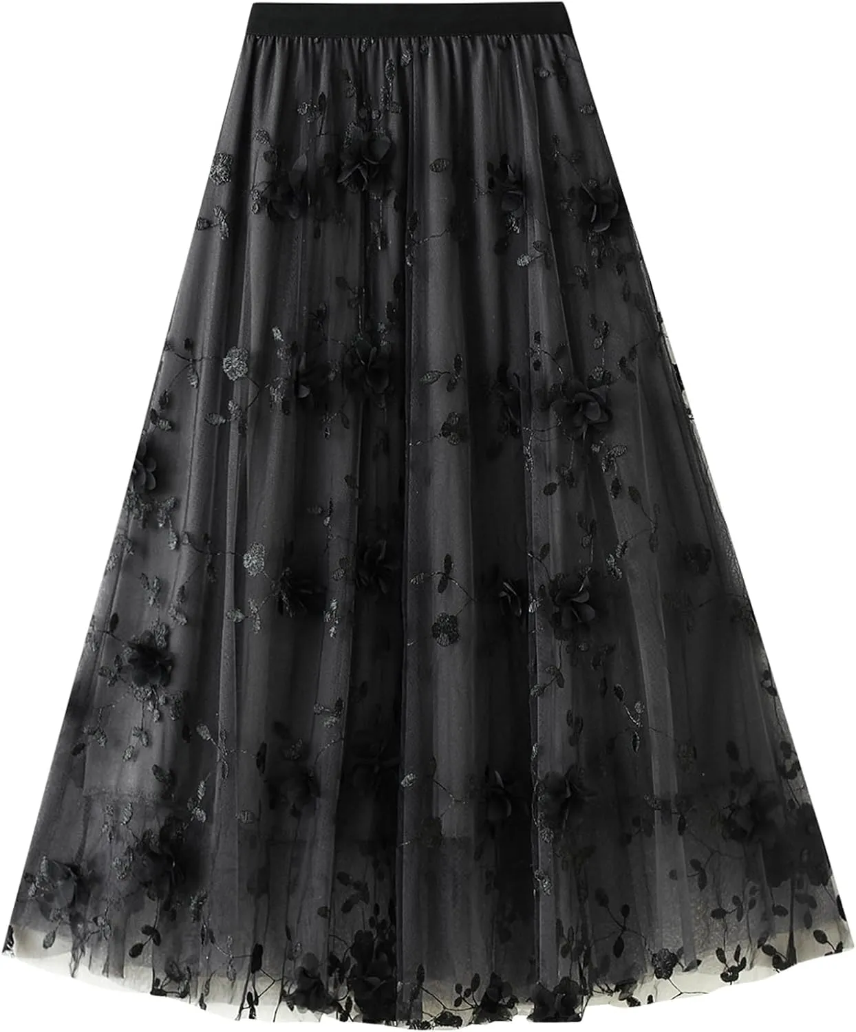 Women's Midi Length Skirt Layered Tulle A Line Skirts Embroidery/Floral Print