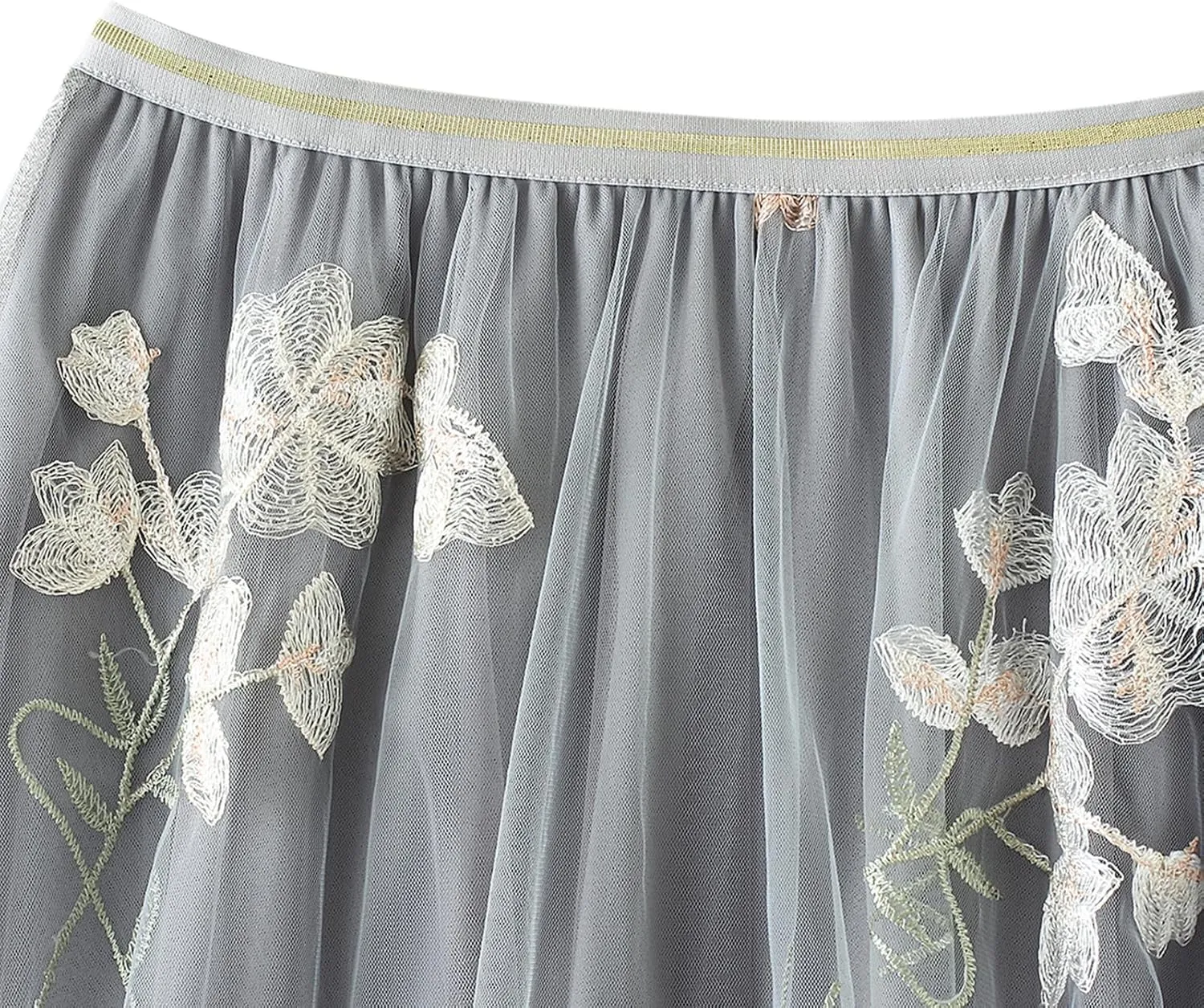 Women's Midi Length Skirt Layered Tulle A Line Skirts Embroidery/Floral Print