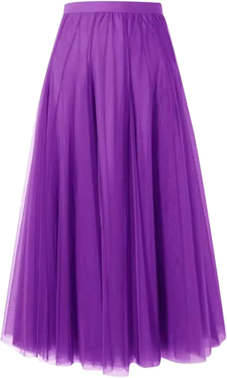 Women's Midi Skirt Elastic High Waist Pleated Skirt Trendy Fashion Mesh Skirts Knee Length Swing A-Line Flowy Skirts