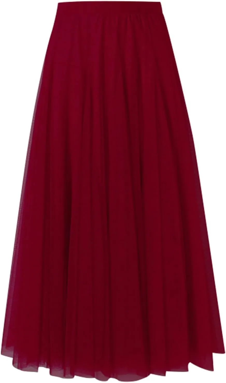 Women's Midi Skirt Elastic High Waist Pleated Skirt Trendy Fashion Mesh Skirts Knee Length Swing A-Line Flowy Skirts