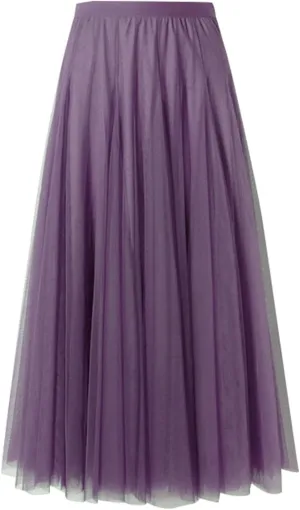 Women's Midi Skirt Elastic High Waist Pleated Skirt Trendy Fashion Mesh Skirts Knee Length Swing A-Line Flowy Skirts