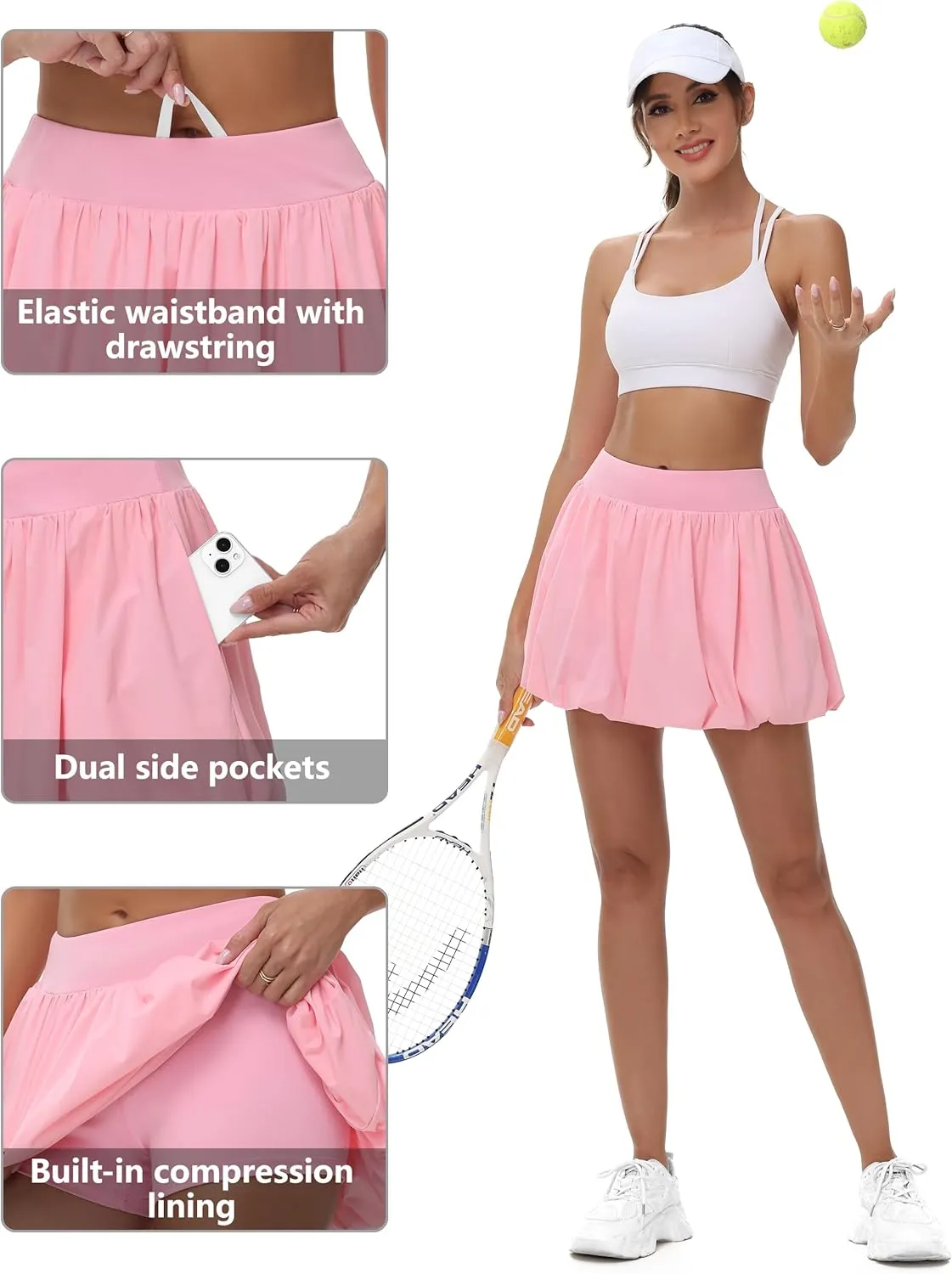 Women's Mini Bubble Skirt - High Waisted Puffy Ruffle Tennis Workout Athletic Casual Loose Fit Skorts with Pockets