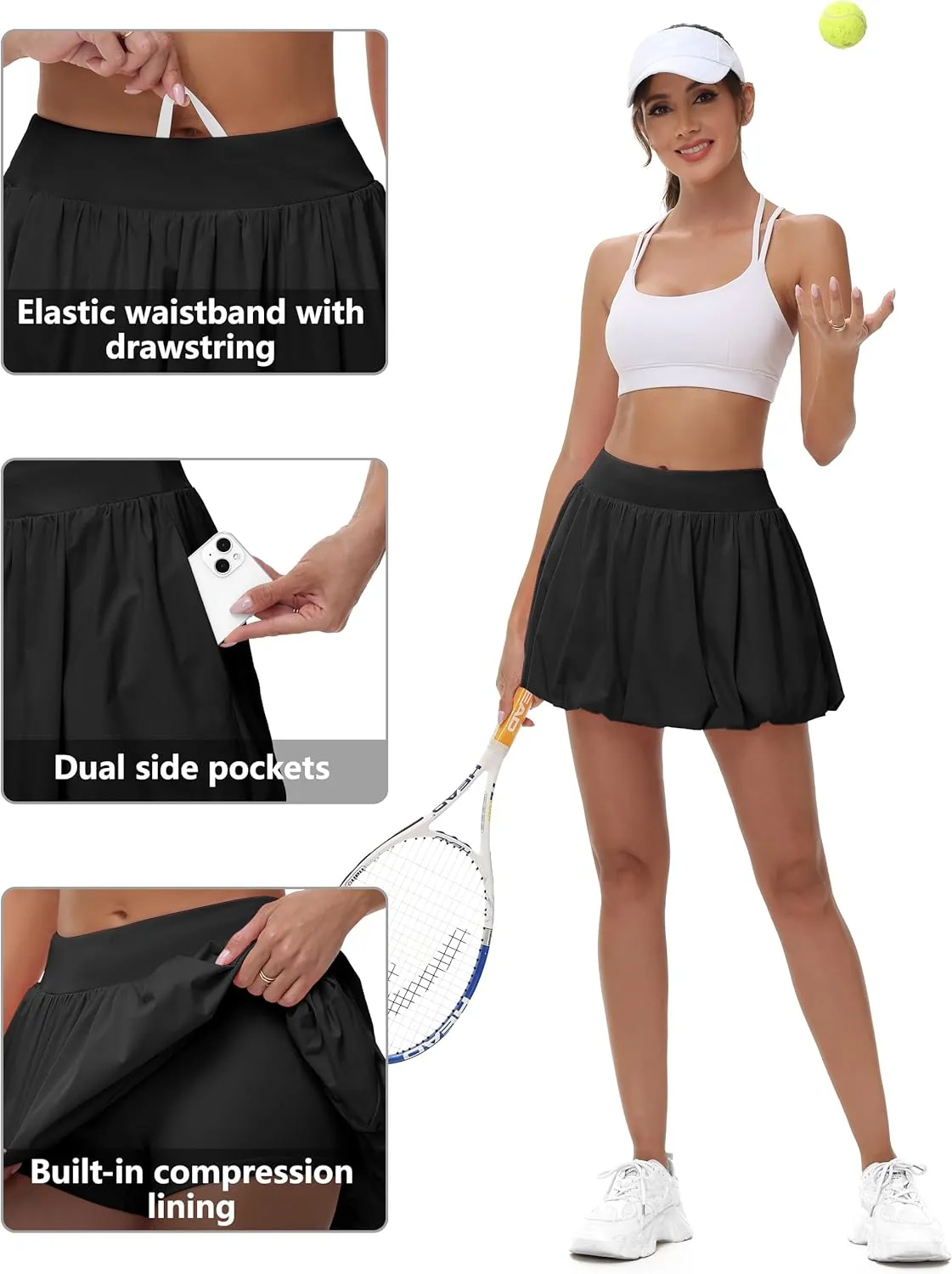 Women's Mini Bubble Skirt - High Waisted Puffy Ruffle Tennis Workout Athletic Casual Loose Fit Skorts with Pockets