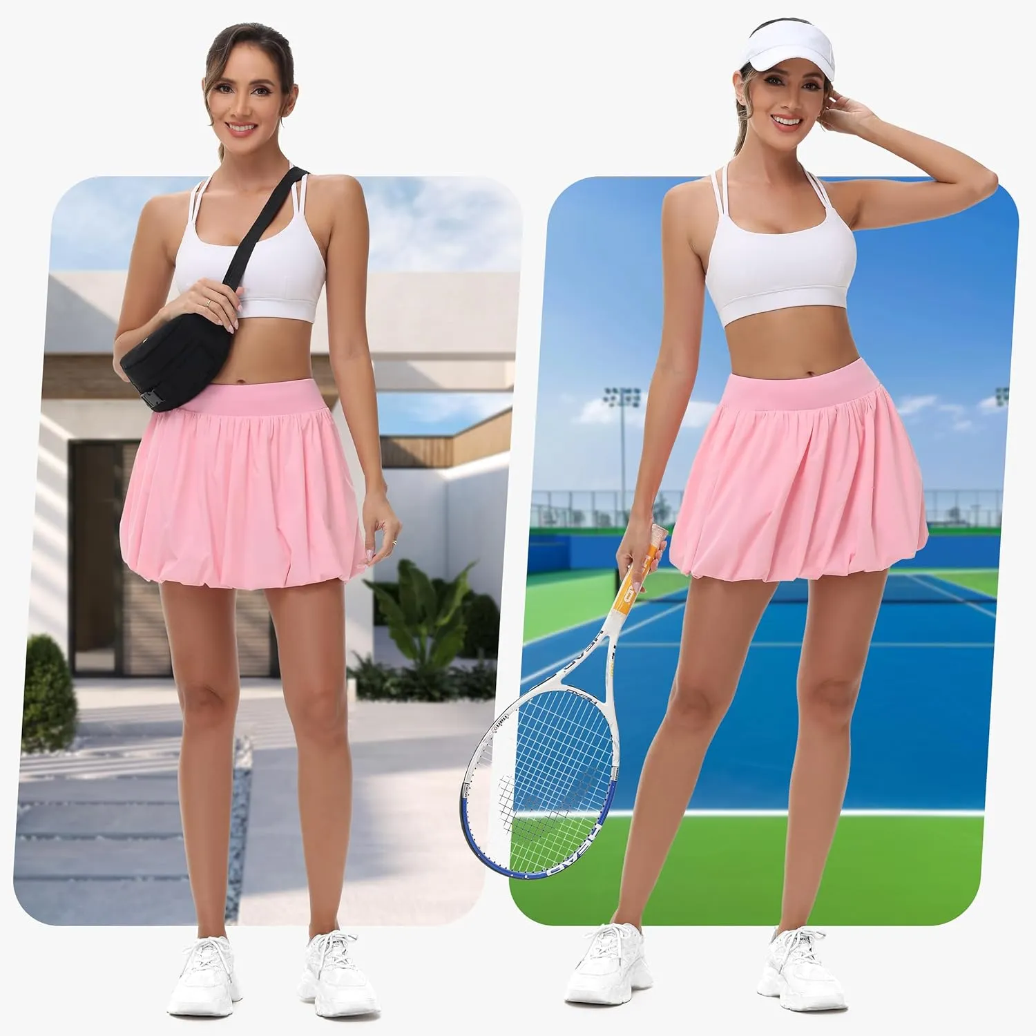 Women's Mini Bubble Skirt - High Waisted Puffy Ruffle Tennis Workout Athletic Casual Loose Fit Skorts with Pockets