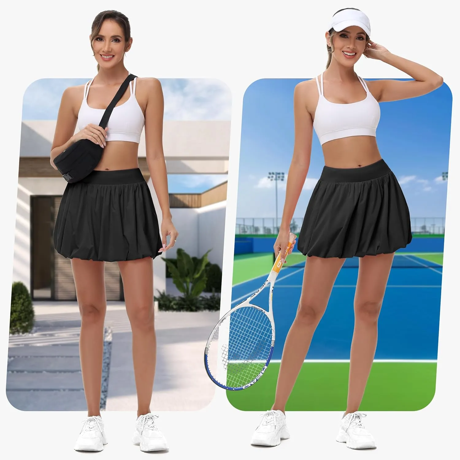 Women's Mini Bubble Skirt - High Waisted Puffy Ruffle Tennis Workout Athletic Casual Loose Fit Skorts with Pockets
