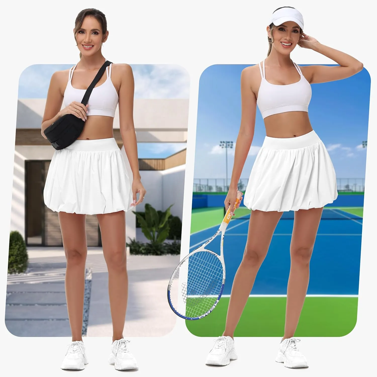 Women's Mini Bubble Skirt - High Waisted Puffy Ruffle Tennis Workout Athletic Casual Loose Fit Skorts with Pockets
