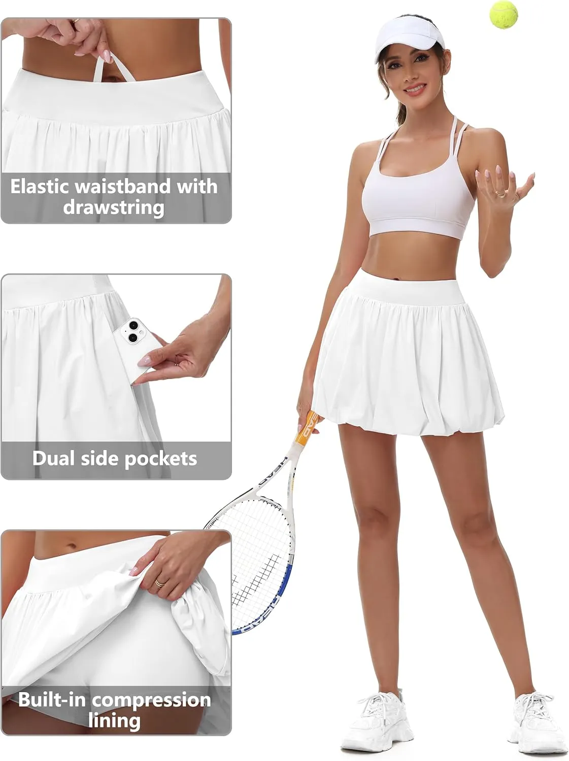 Women's Mini Bubble Skirt - High Waisted Puffy Ruffle Tennis Workout Athletic Casual Loose Fit Skorts with Pockets