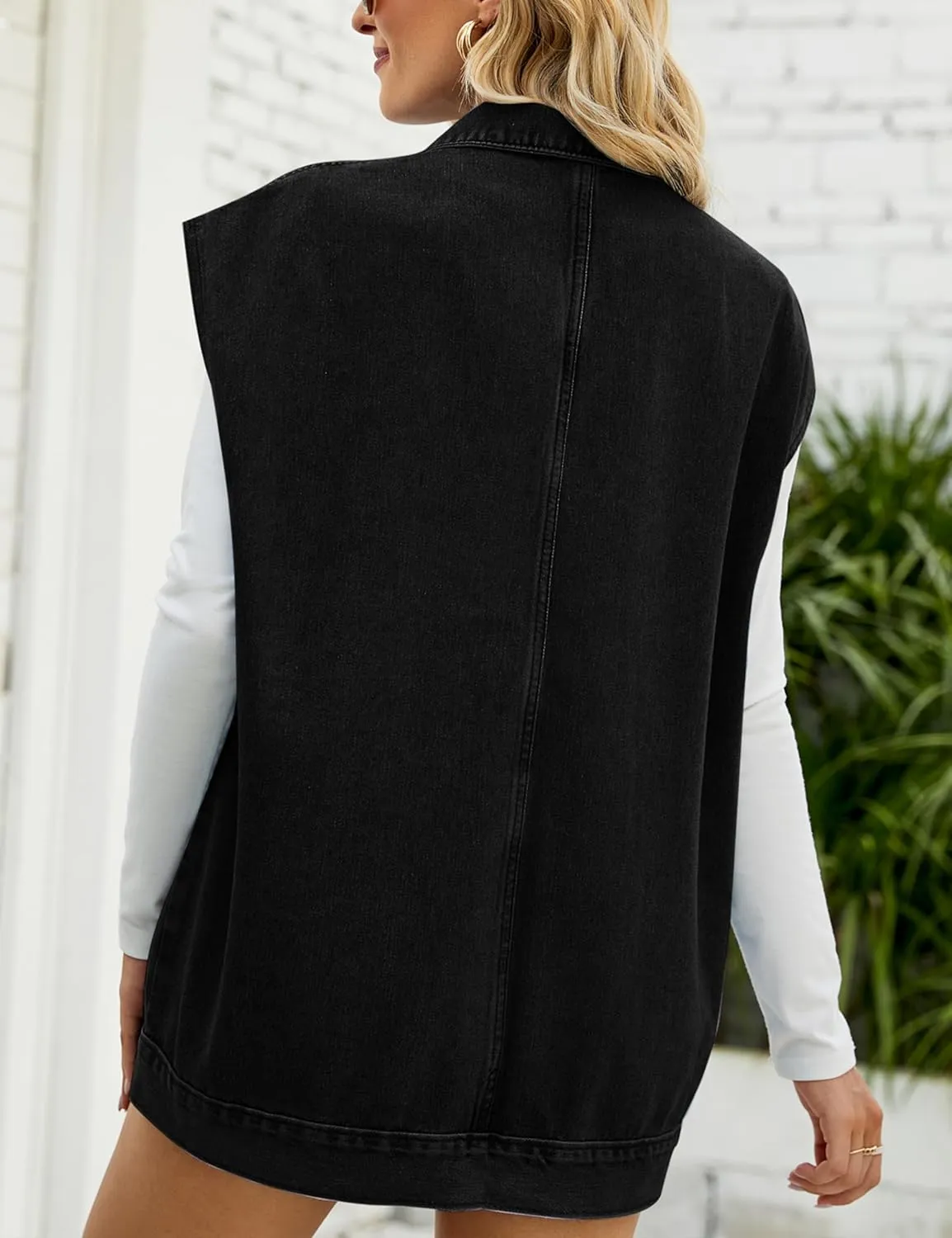 Womens Oversized Sleeveless Jean Denim Jacket Button Down Vest Top for Women Summer Waistcoat Jeans Vests Tops