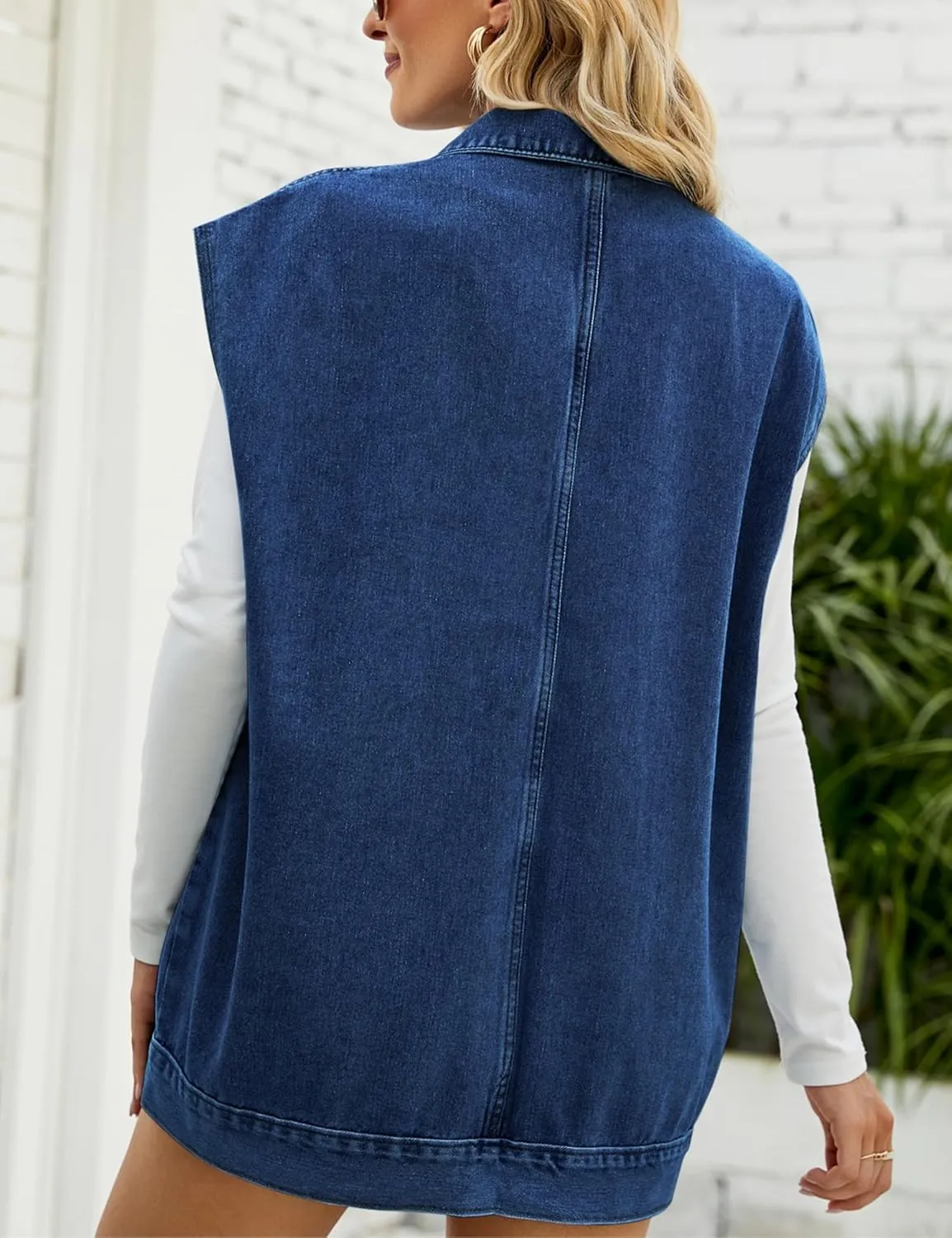 Womens Oversized Sleeveless Jean Denim Jacket Button Down Vest Top for Women Summer Waistcoat Jeans Vests Tops