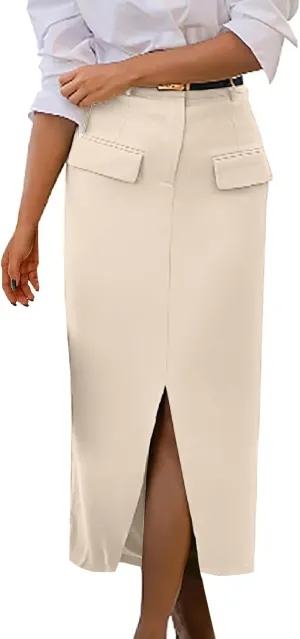 Women's Pencil Skirts Mid Long High Waist A line Midi Skirt Split Hem Skirts for Ladies Office Business Work Dress