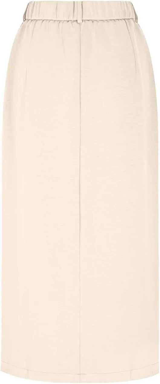 Women's Pencil Skirts Mid Long High Waist A line Midi Skirt Split Hem Skirts for Ladies Office Business Work Dress
