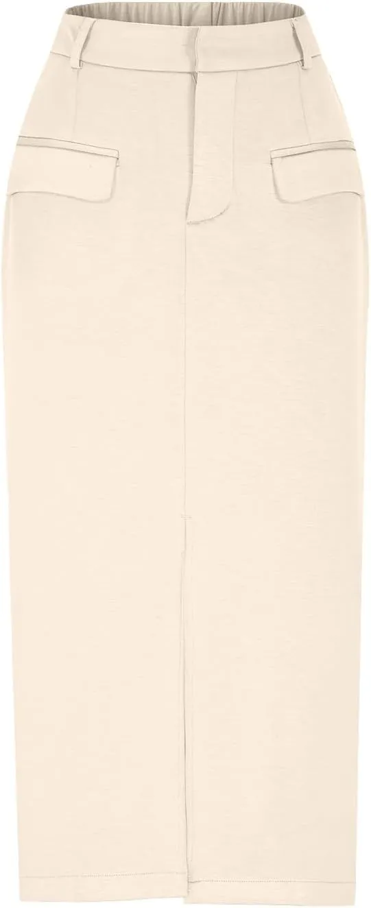 Women's Pencil Skirts Mid Long High Waist A line Midi Skirt Split Hem Skirts for Ladies Office Business Work Dress