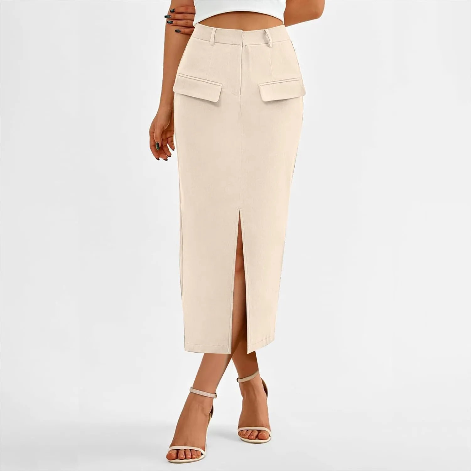 Women's Pencil Skirts Mid Long High Waist A line Midi Skirt Split Hem Skirts for Ladies Office Business Work Dress