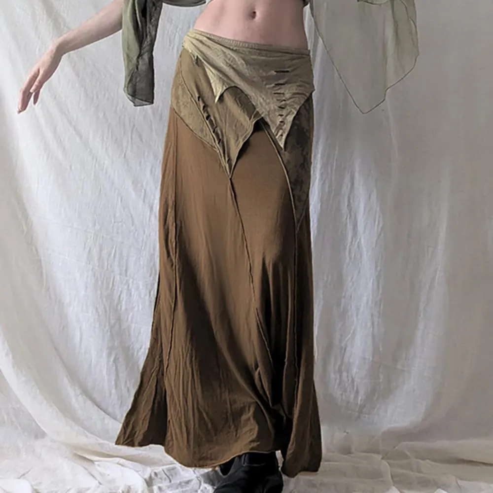 Women's Retro Low-Rise Mermaid Skirt Vertical Slit Hippie Dystopian Hip-Hop Slim Straight-Cut Pencil Skirts
