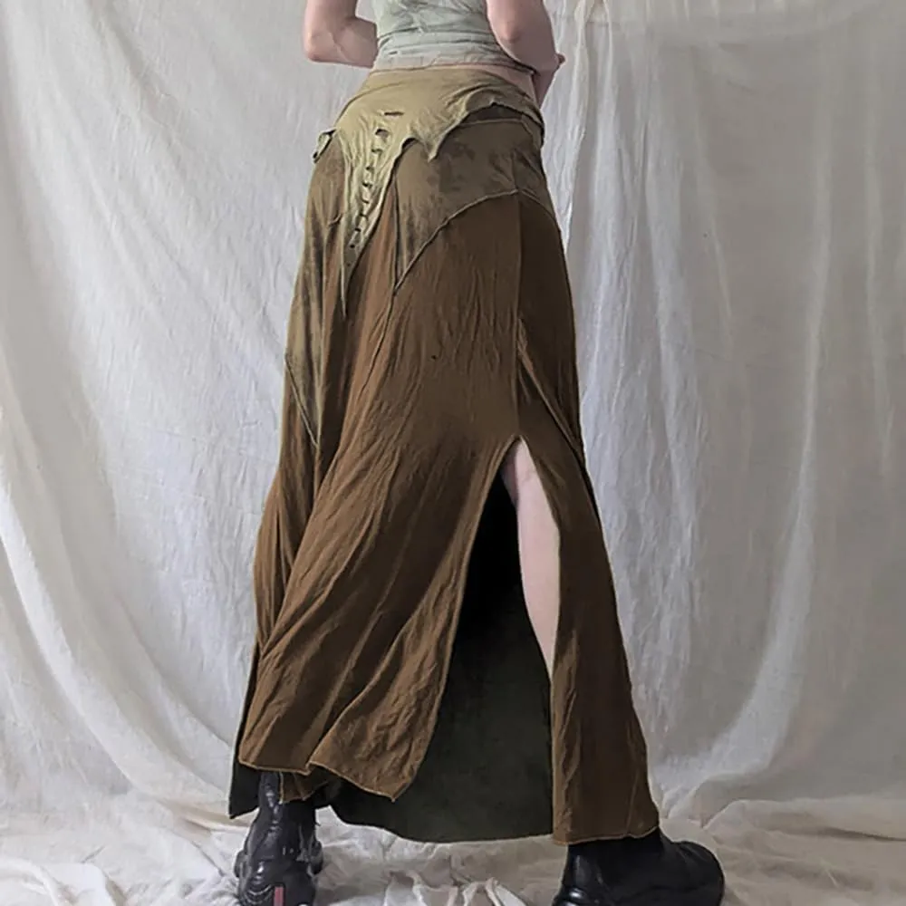 Women's Retro Low-Rise Mermaid Skirt Vertical Slit Hippie Dystopian Hip-Hop Slim Straight-Cut Pencil Skirts