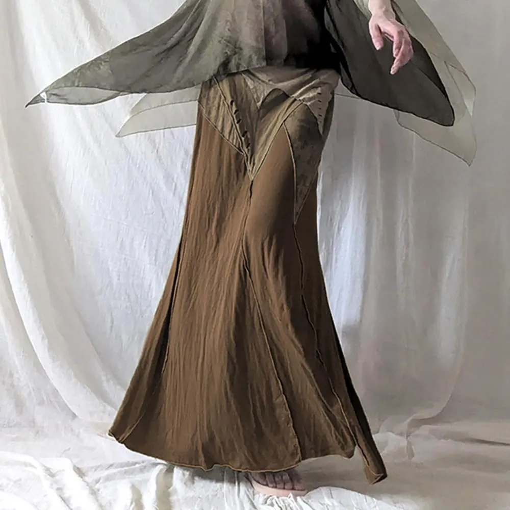 Women's Retro Low-Rise Mermaid Skirt Vertical Slit Hippie Dystopian Hip-Hop Slim Straight-Cut Pencil Skirts