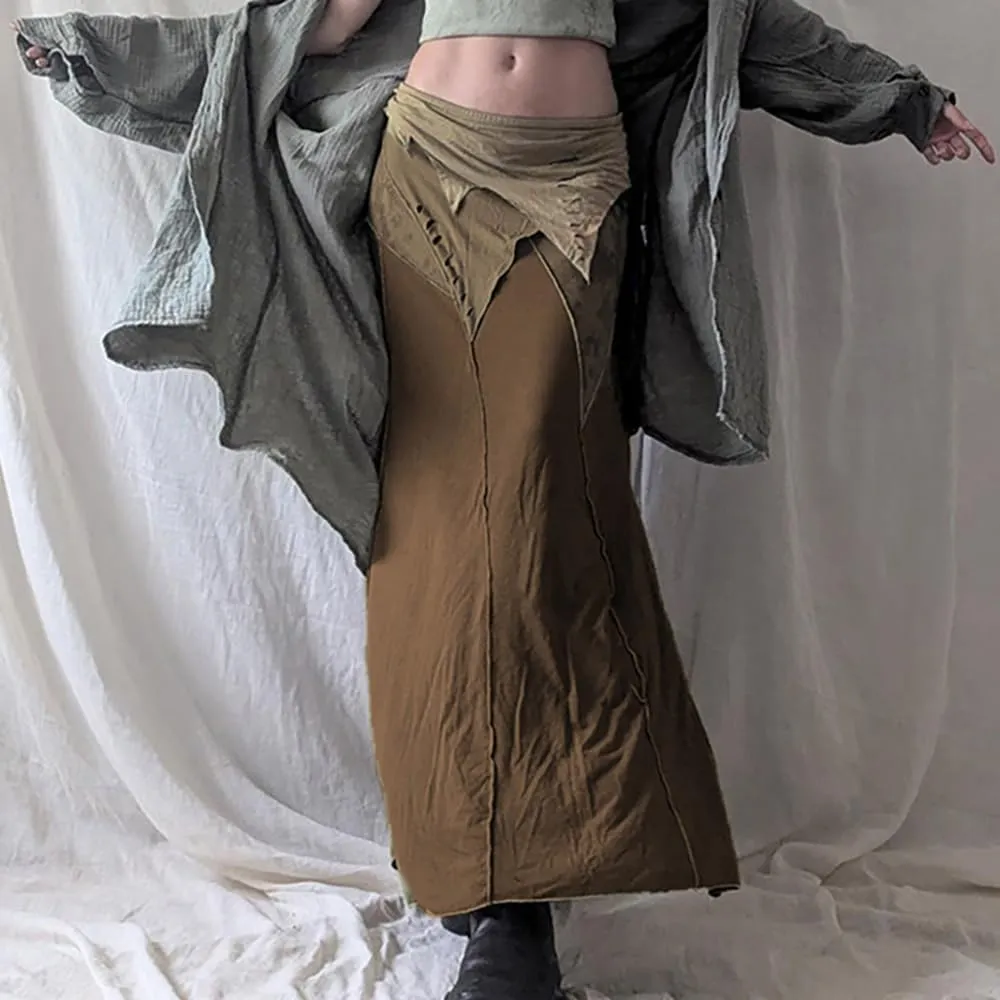Women's Retro Low-Rise Mermaid Skirt Vertical Slit Hippie Dystopian Hip-Hop Slim Straight-Cut Pencil Skirts
