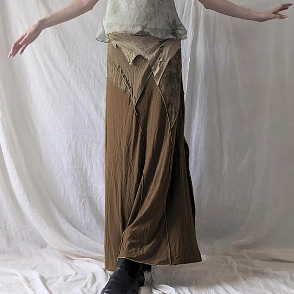 Women's Retro Low-Rise Mermaid Skirt Vertical Slit Hippie Dystopian Hip-Hop Slim Straight-Cut Pencil Skirts