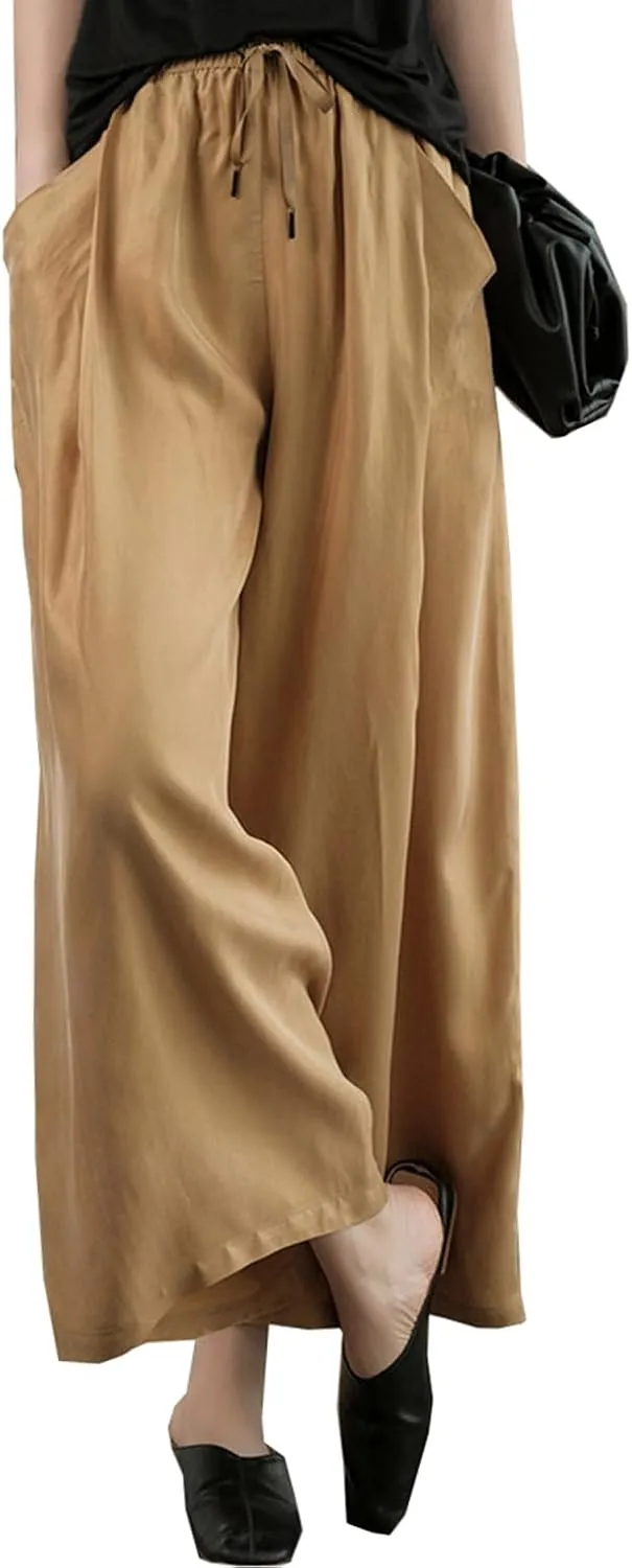 Women's Silky Palazzo Pants Cropped Casual Dressy Wide Leg High Waist Palazzo Pant Loose Trouser