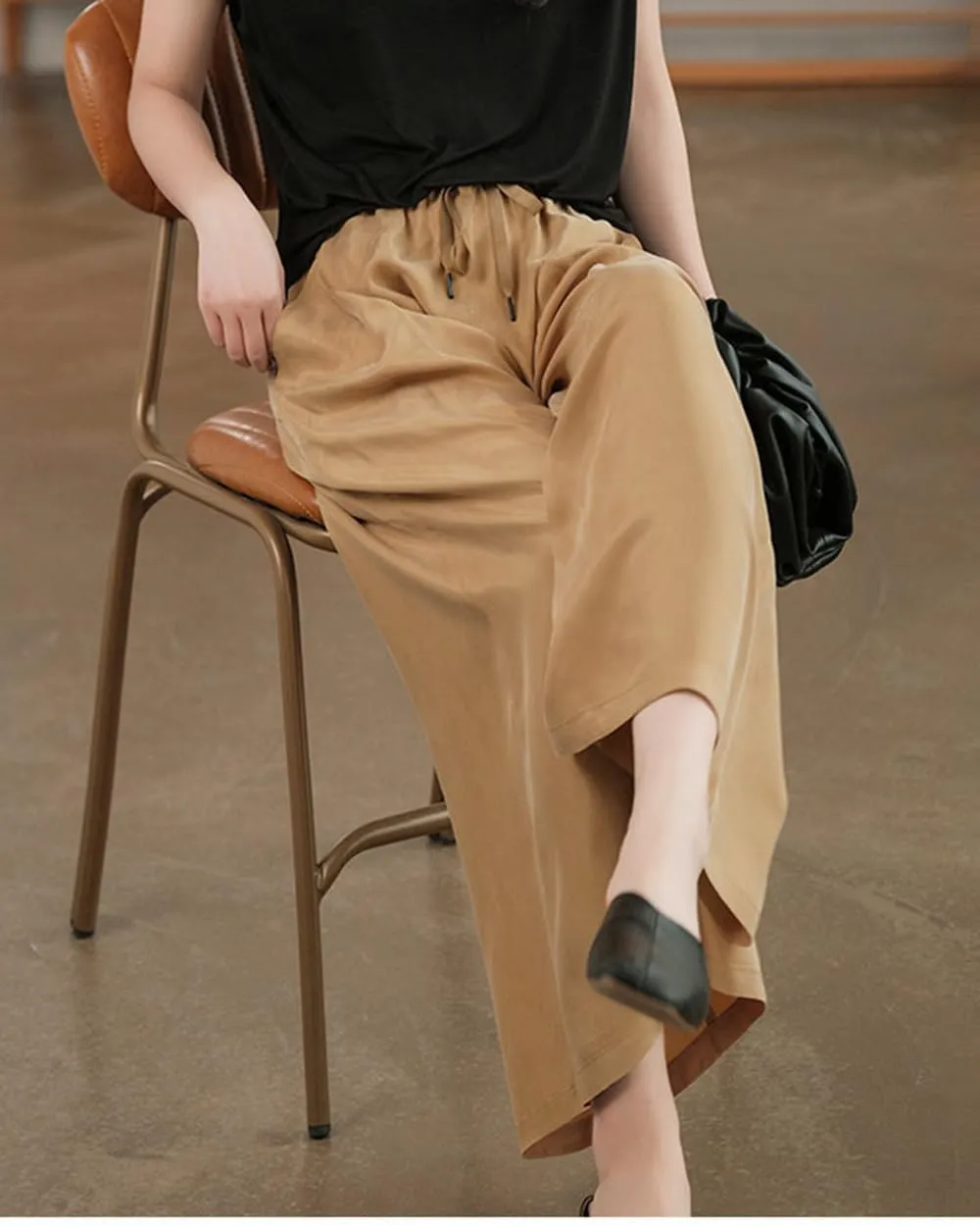 Women's Silky Palazzo Pants Cropped Casual Dressy Wide Leg High Waist Palazzo Pant Loose Trouser