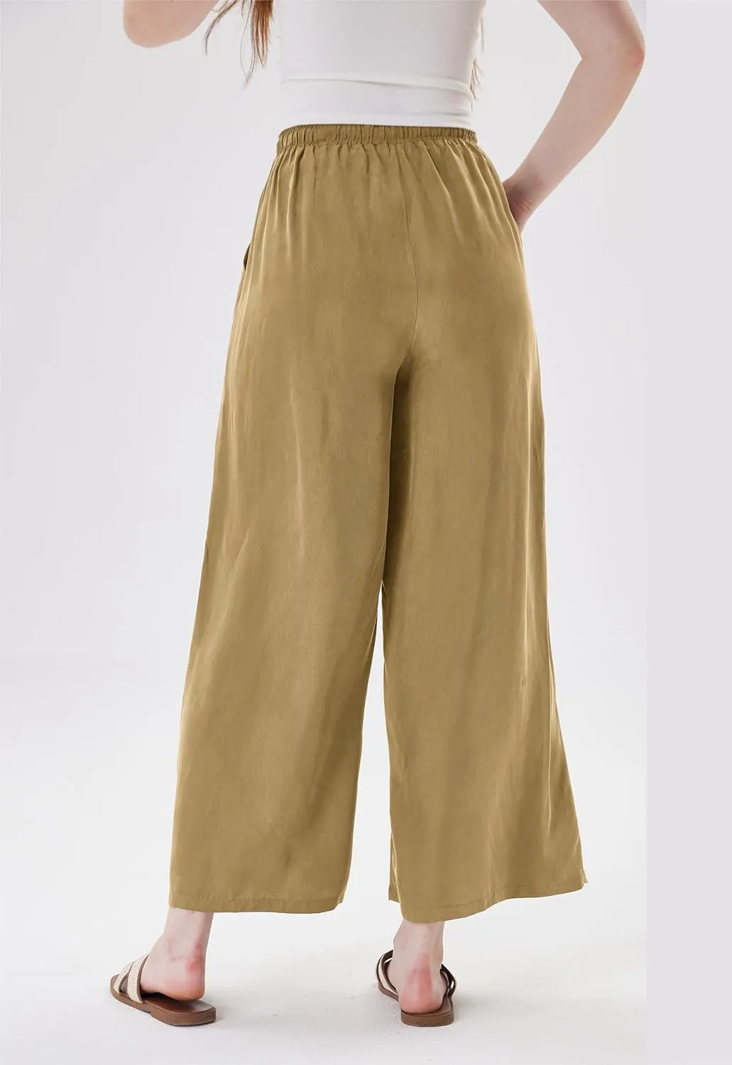 Women's Silky Palazzo Pants Cropped Casual Dressy Wide Leg High Waist Palazzo Pant Loose Trouser