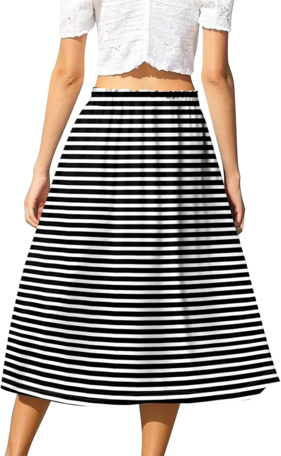 Womens Skirts Midi Length Boho Summer Drawstring Elastic High Waist Skirts Knee Length A Line Floral Pleated Skirt