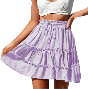 Womens Solid Color Boho Skirts 2024 Flowy Pleated High Waisted Maxi Skirt Casual Summer Long Skirts for Ladies