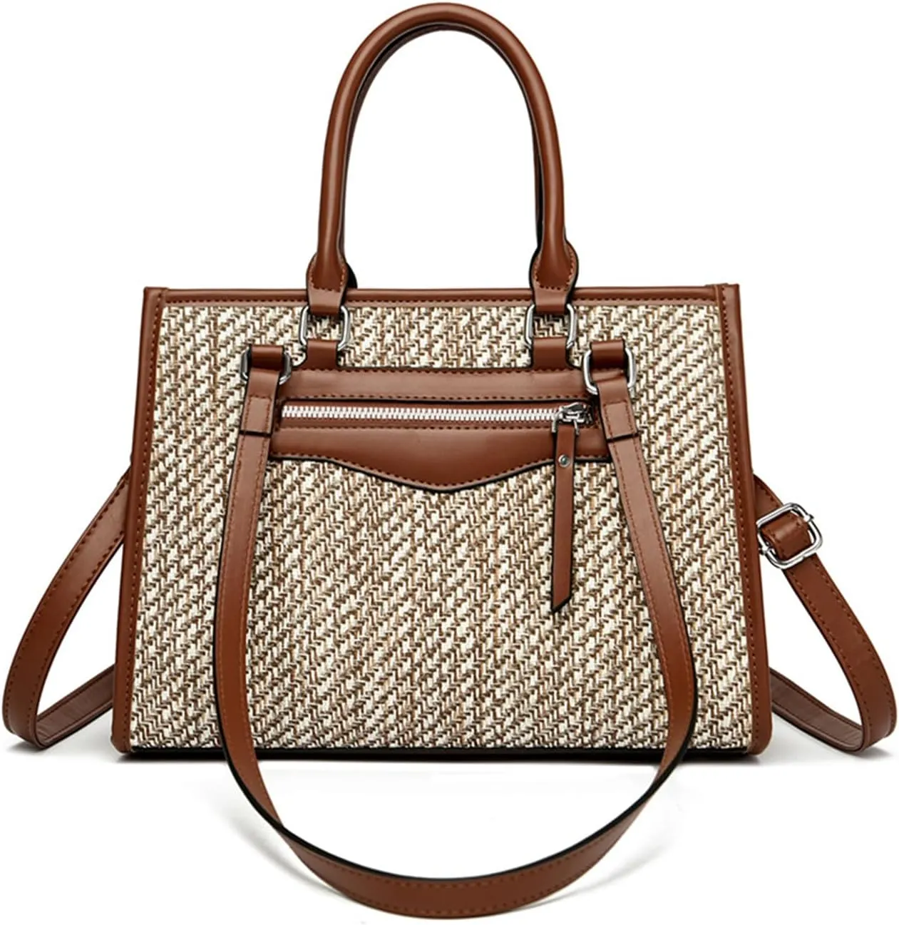 Women's Stylish Top Handle Satchel Bag PU Leather Weave Shoulder Bag Simple Crossbody Outdoor Stitching Handbag Pursebag1938OWOISS