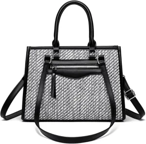 Women's Stylish Top Handle Satchel Bag PU Leather Weave Shoulder Bag Simple Crossbody Outdoor Stitching Handbag Pursebag350OWOISS