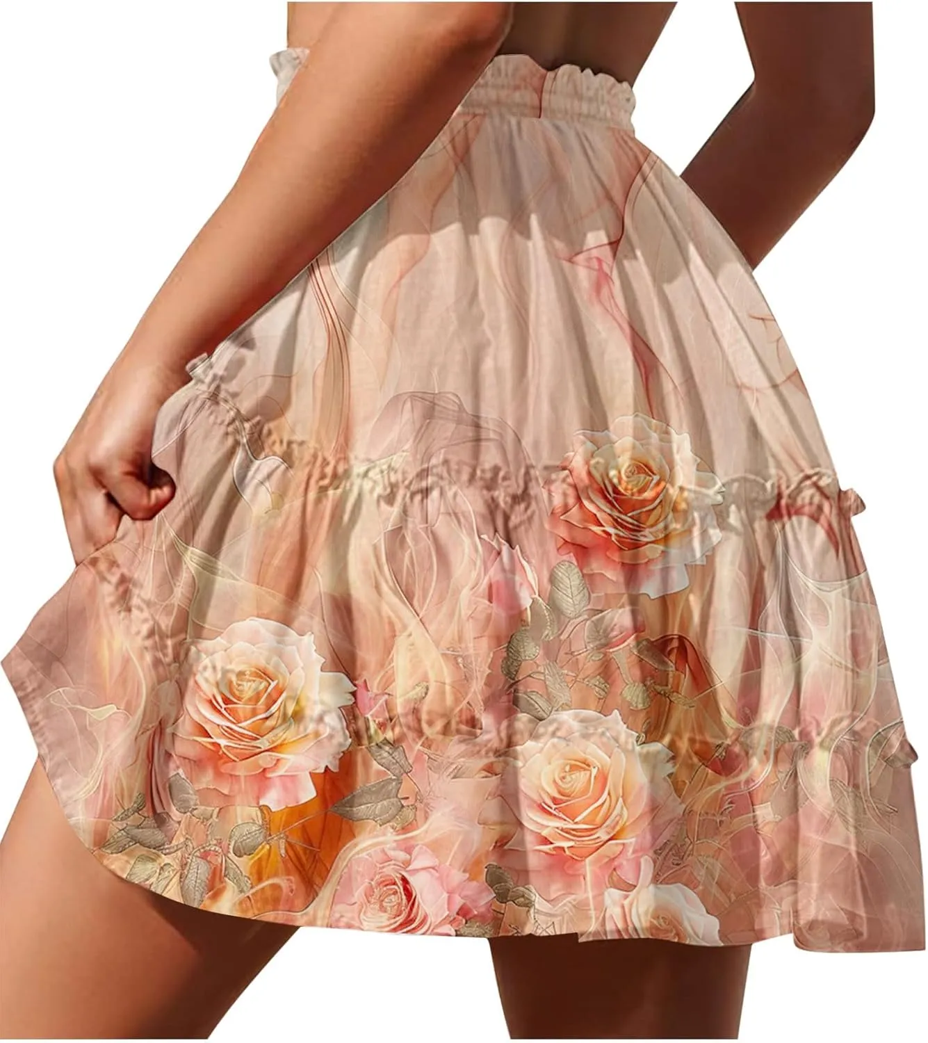 Womens Summer 2024 Tulle Long Skirts Irregular Hem High Waist Skirt Pleated Printed Mesh Midi Skirts for Ladies