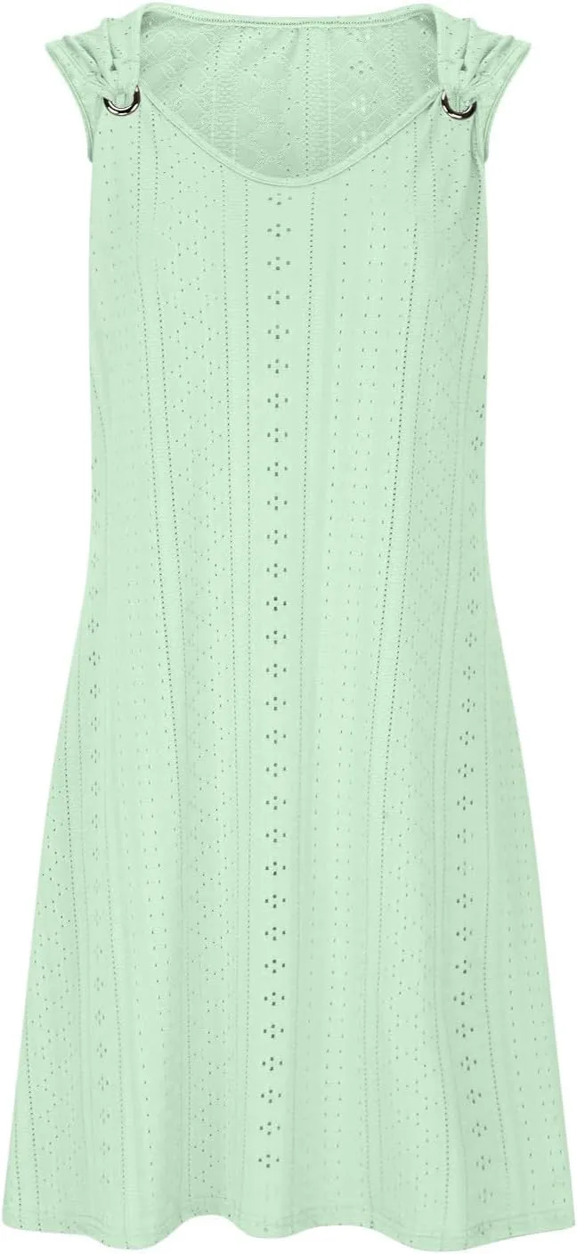 Womens Summer Dresses 2024 Casual Solid V-Neck Sleeveless Short Dress Palace Lock Flowy Loose Fit Mini Dress