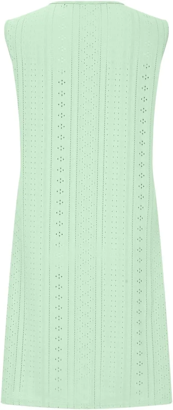 Womens Summer Dresses 2024 Casual Solid V-Neck Sleeveless Short Dress Palace Lock Flowy Loose Fit Mini Dress
