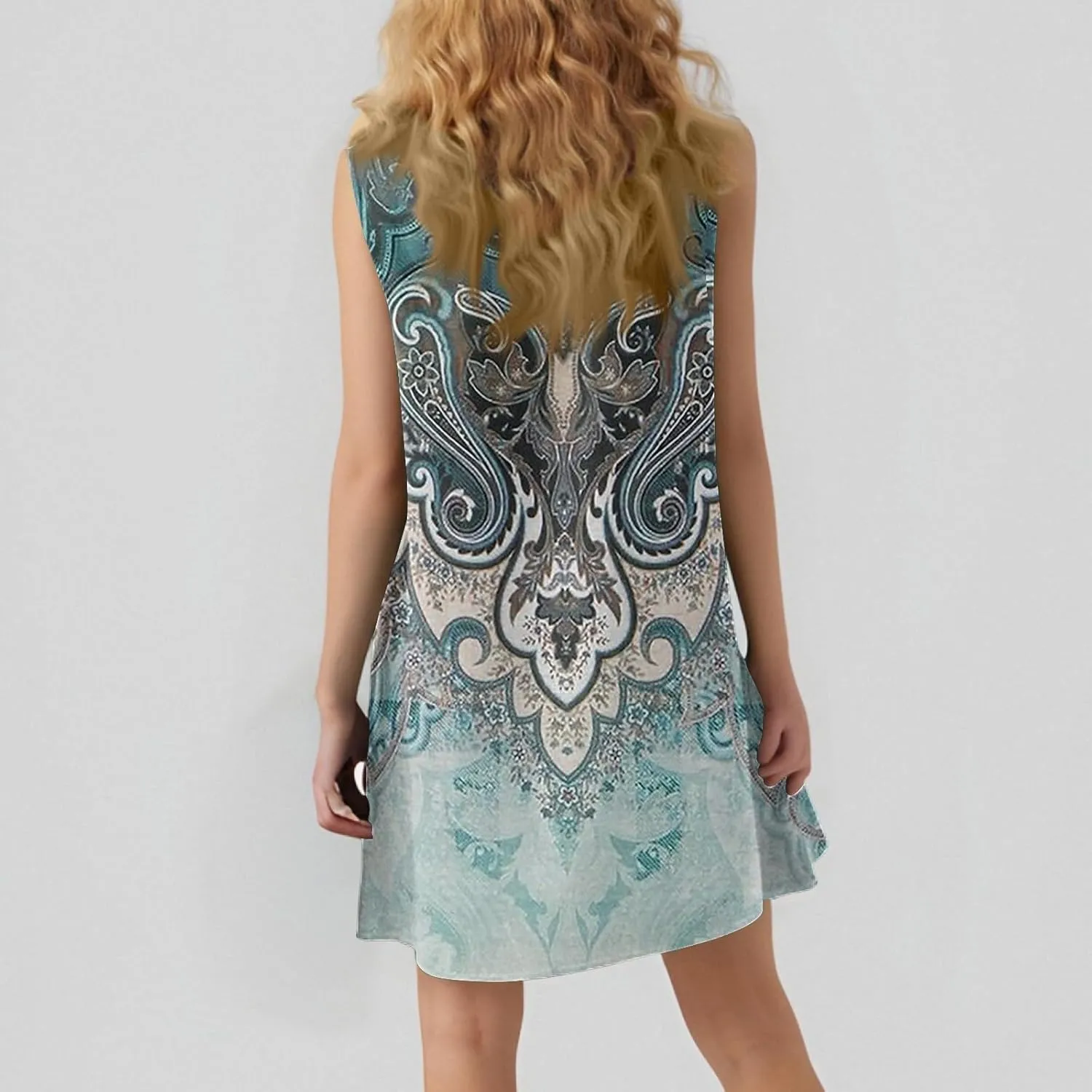 Womens Summer Dresses Casual Sleeveless Tank Dress Business Ruffle Hem Crewneck Trendy Mini Dresses