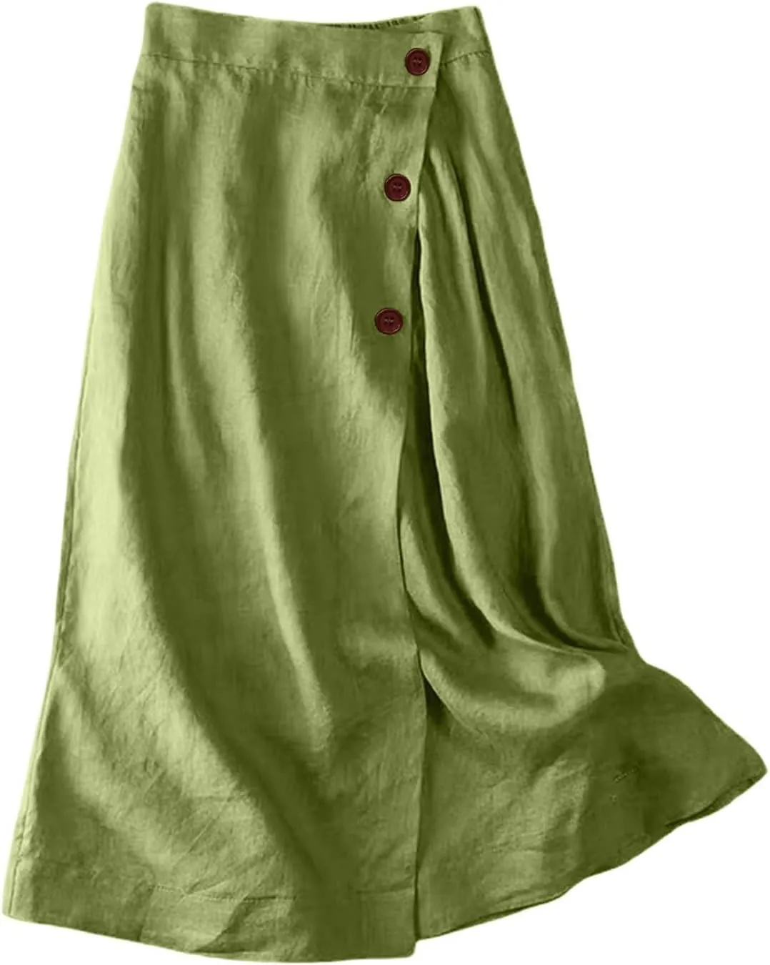 Women's Summer Elastic Swing Midi A Line Skirt Button Front High Waist Skirts Casual Trendy Beach Western Skirts