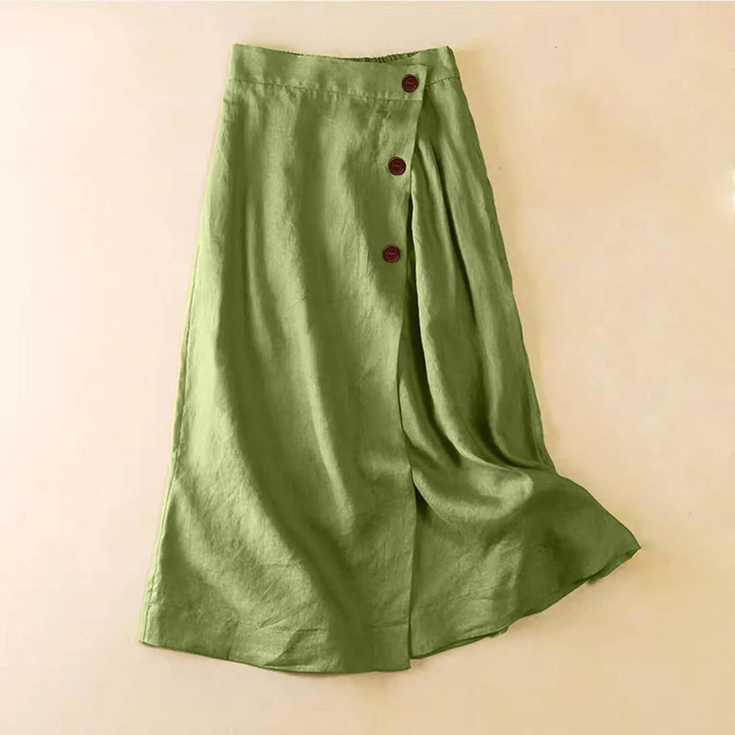 Women's Summer Elastic Swing Midi A Line Skirt Button Front High Waist Skirts Casual Trendy Beach Western Skirts