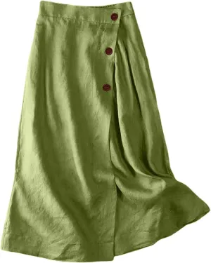 Women's Summer Elastic Swing Midi A Line Skirt Button Front High Waist Skirts Casual Trendy Beach Western Skirts