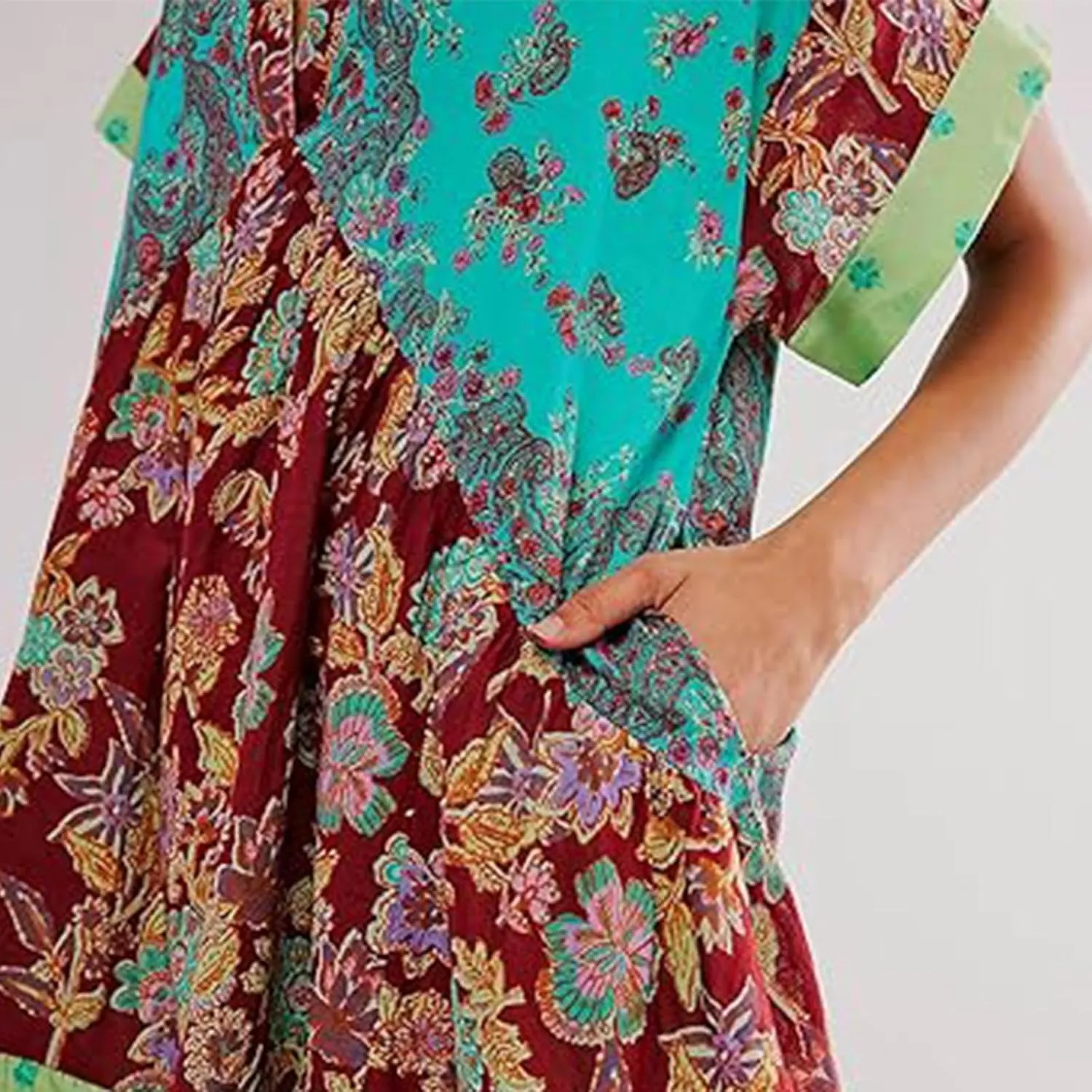 Womens Summer Floral Dresses Short Sleeve V Neck Boho Swing Mini Dress Vacation Trendy Outfits for Women