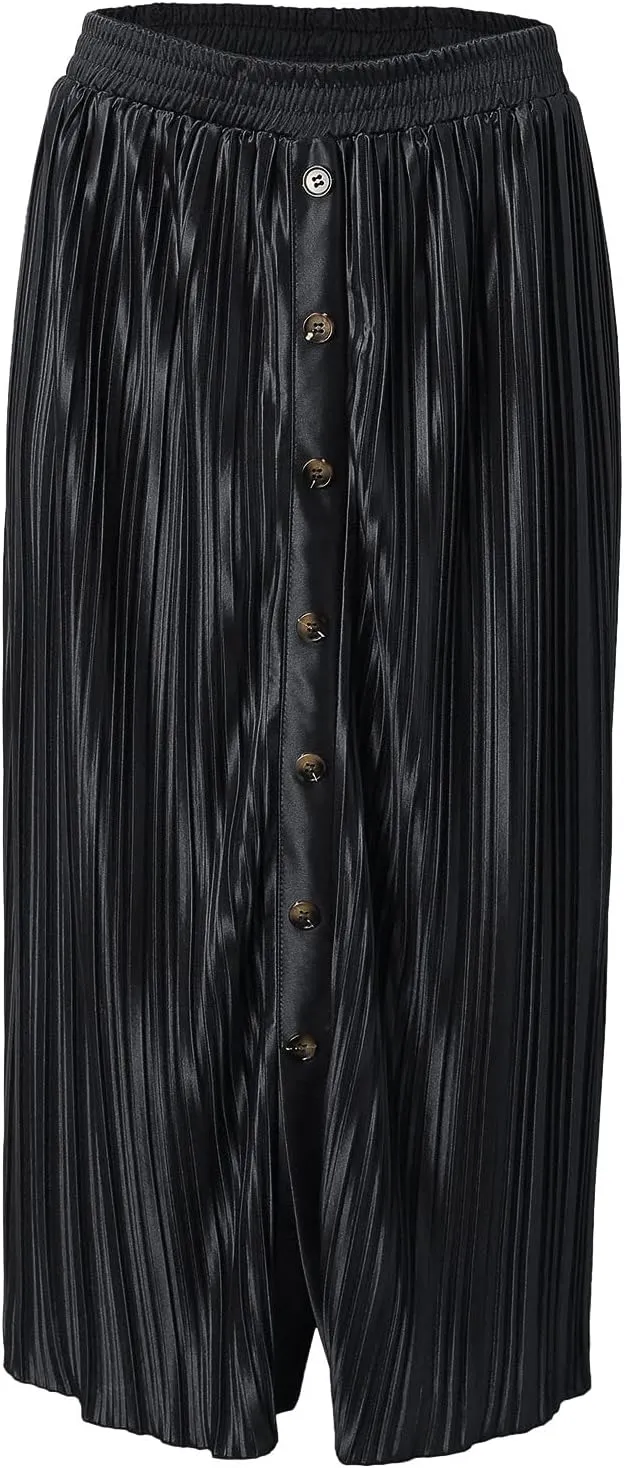 Women's Summer Maxi Skirts Women's Elastic Waist Skirts Party Shiny Accordion Pleated Midi Skirt Denim Skirts for