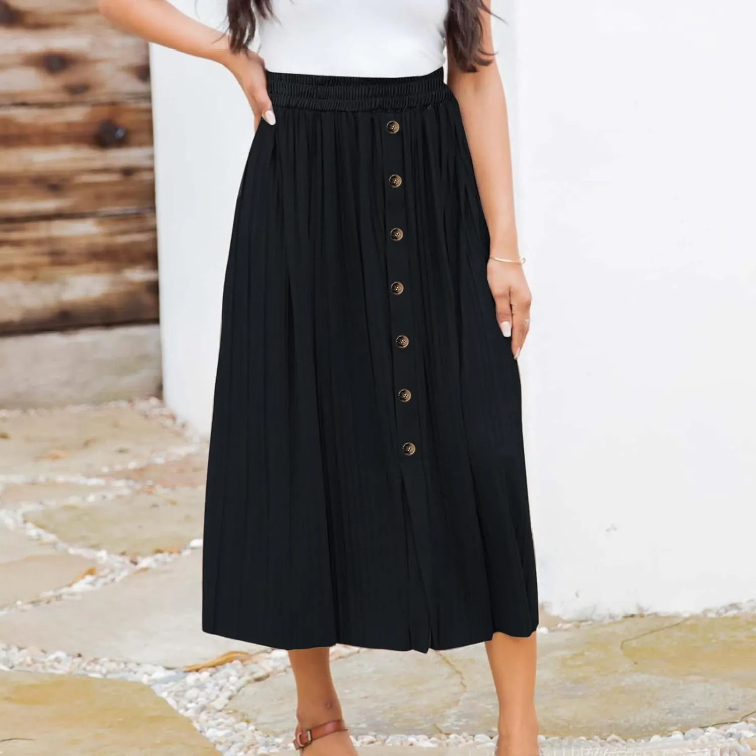 Women's Summer Maxi Skirts Women's Elastic Waist Skirts Party Shiny Accordion Pleated Midi Skirt Denim Skirts for