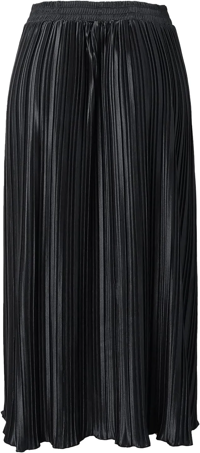 Women's Summer Maxi Skirts Women's Elastic Waist Skirts Party Shiny Accordion Pleated Midi Skirt Denim Skirts for