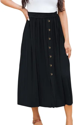 Women's Summer Maxi Skirts Women's Elastic Waist Skirts Party Shiny Accordion Pleated Midi Skirt Denim Skirts for