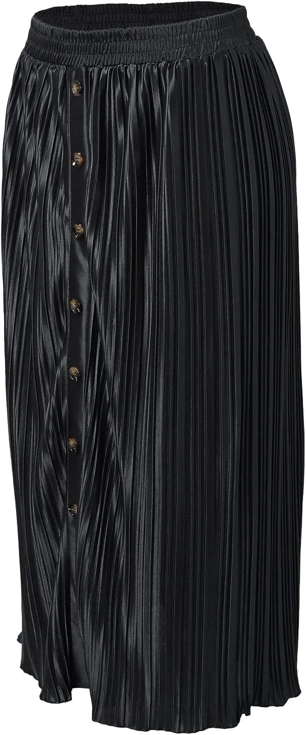 Women's Summer Maxi Skirts Women's Elastic Waist Skirts Party Shiny Accordion Pleated Midi Skirt Denim Skirts for