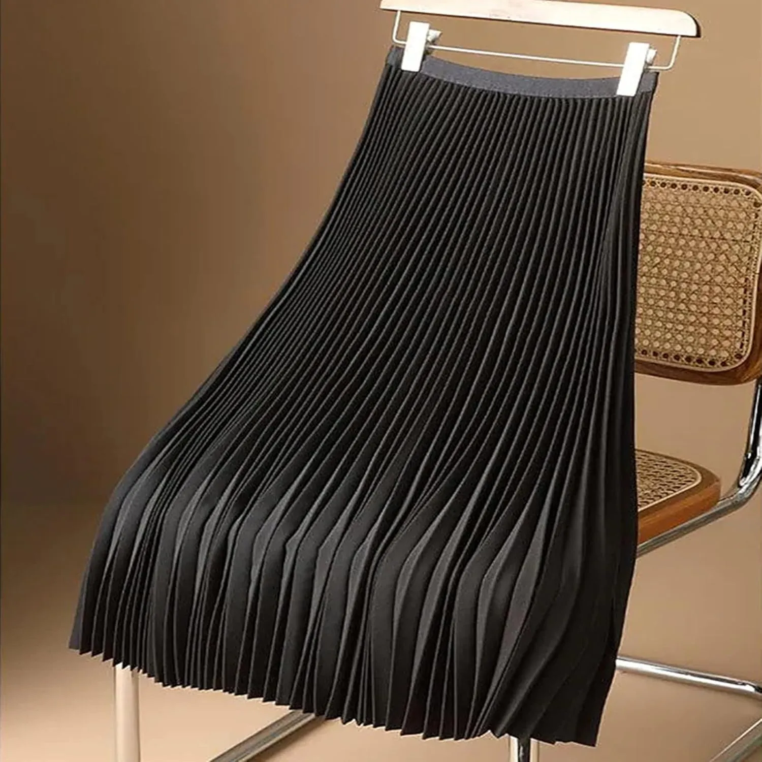 Women's Summer Midi Satin Skirt Dressy Casual High Waisted Pleated Elastic Waist A Line Flowy Elegant Skirts
