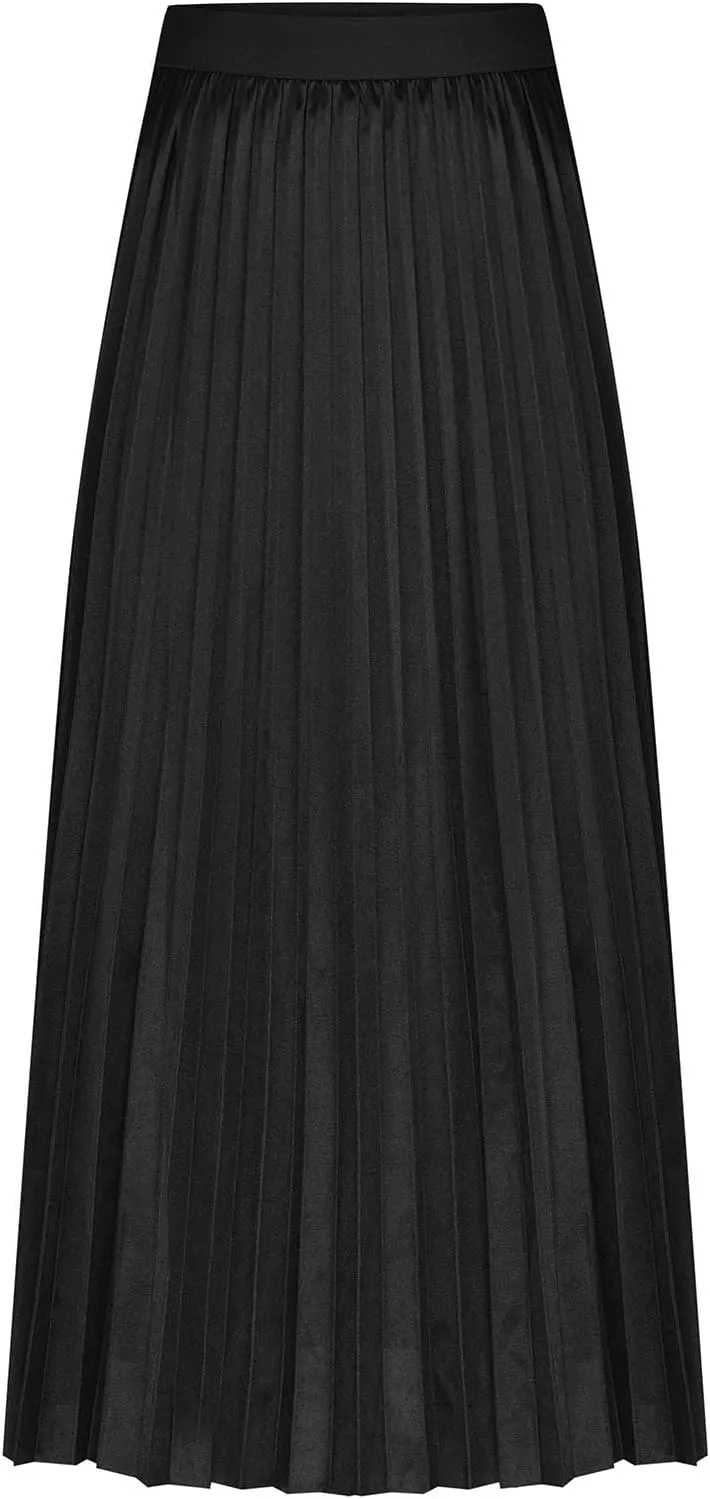 Women's Summer Midi Satin Skirt Dressy Casual High Waisted Pleated Elastic Waist A Line Flowy Elegant Skirts