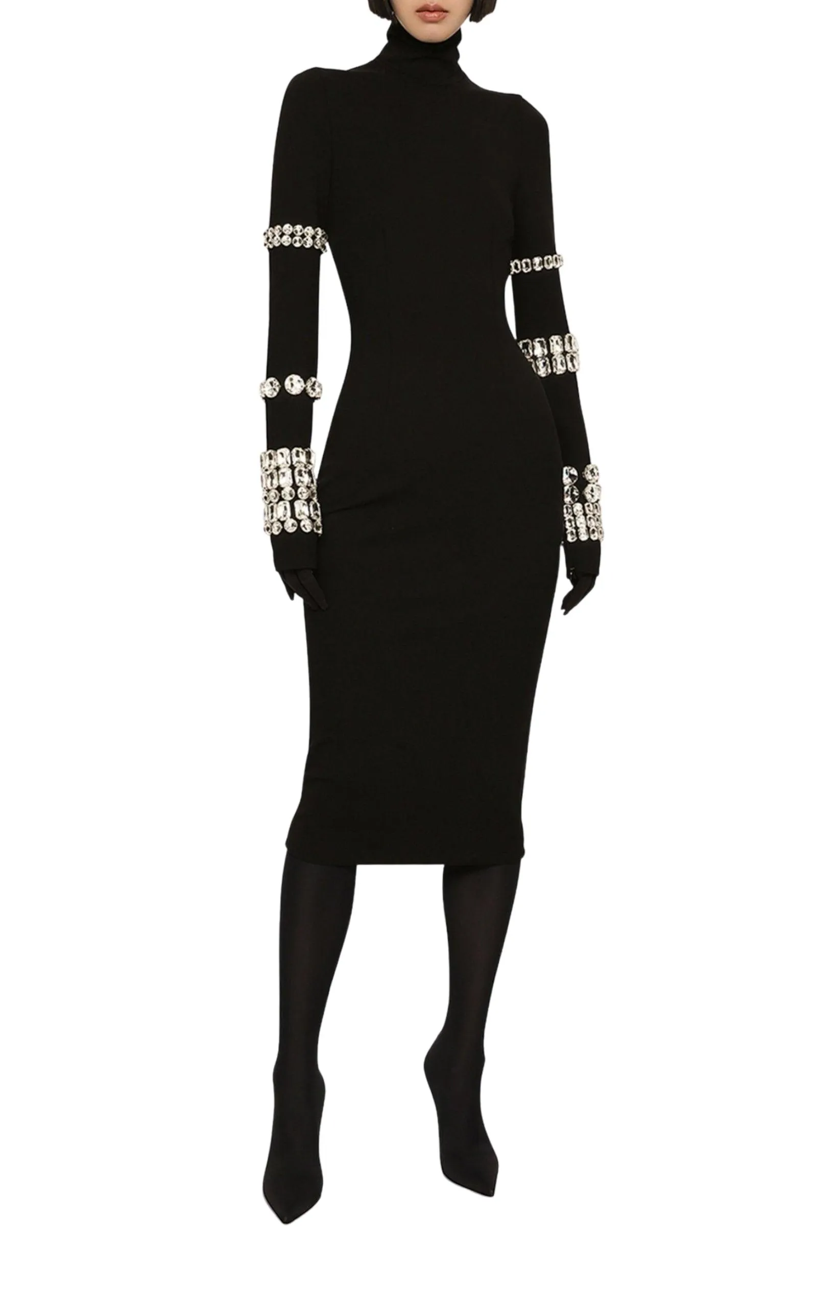 x Kim Kardashian Embellished Stretch-knit Midi Dress