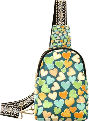 xigua Small Sling Bag for Women Romantic Love Fanny Pack Faux Leather Crossbody Bags Lightweight Chest Bag