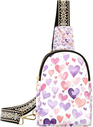xigua Small Sling Bag for Women Romantic Love Fanny Pack Faux Leather Crossbody Bags Lightweight Chest Bag